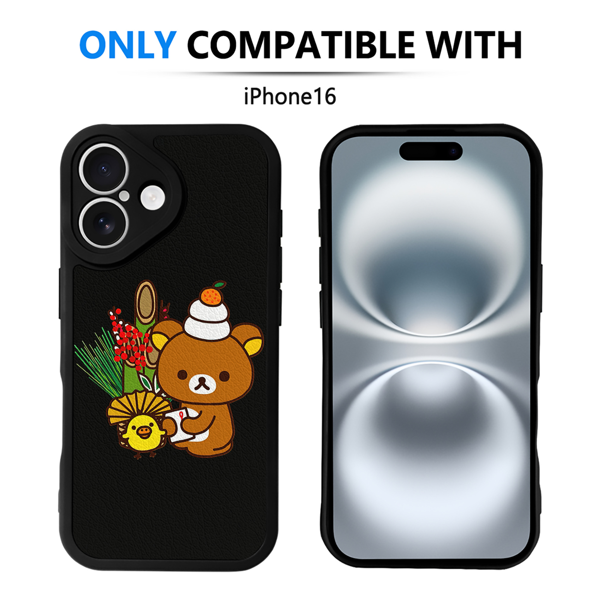 （画像用） リラックマ リラックマ キイロイトリ Rilakkuma Korilakkuma Kiiroitori 【iPhone 16シリーズ対応】シリコンスマホケース（レザー調） 材質：シリコン